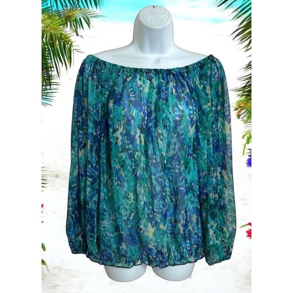 Six Degrees Blouse Sz Large Semi Sheer Off The Shoulder Top Long Balloon Sleeve